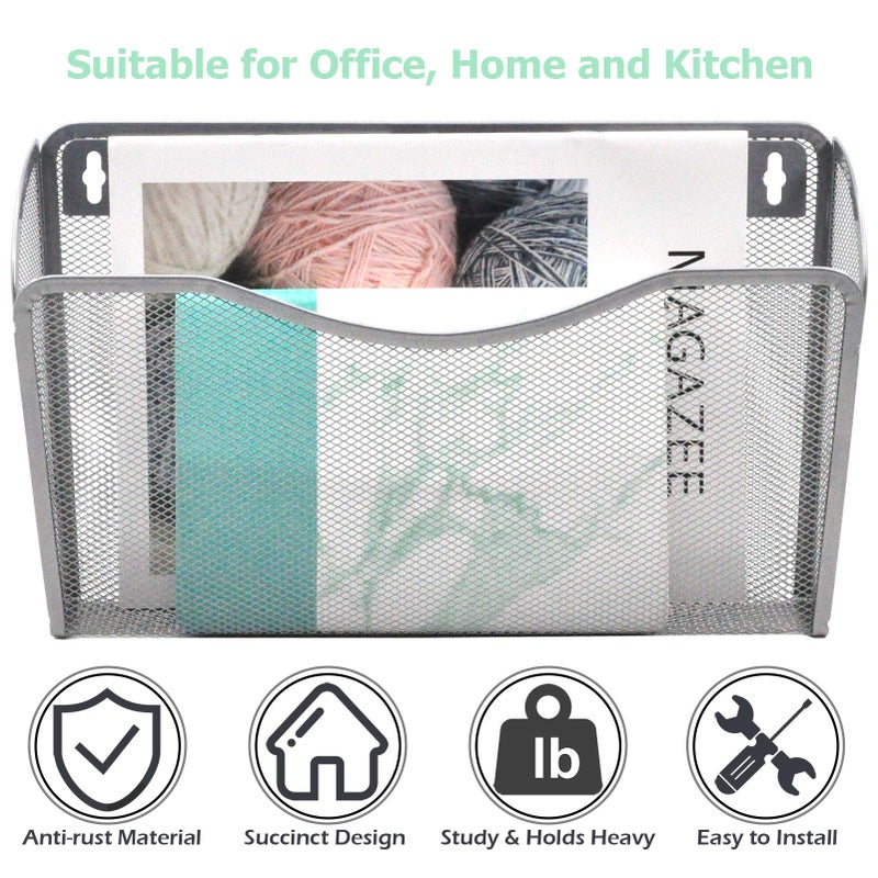 EASEPRES 3 Single Pocket Mesh Hanging File Organizer, Vertical Wall Mounted Magazine File Holder, Mount Basket Mail Paper Document Folder Organizing for Office, Home and School, Silver - Image 5